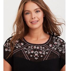 Torrid Black Crochet Yoke Floral Top